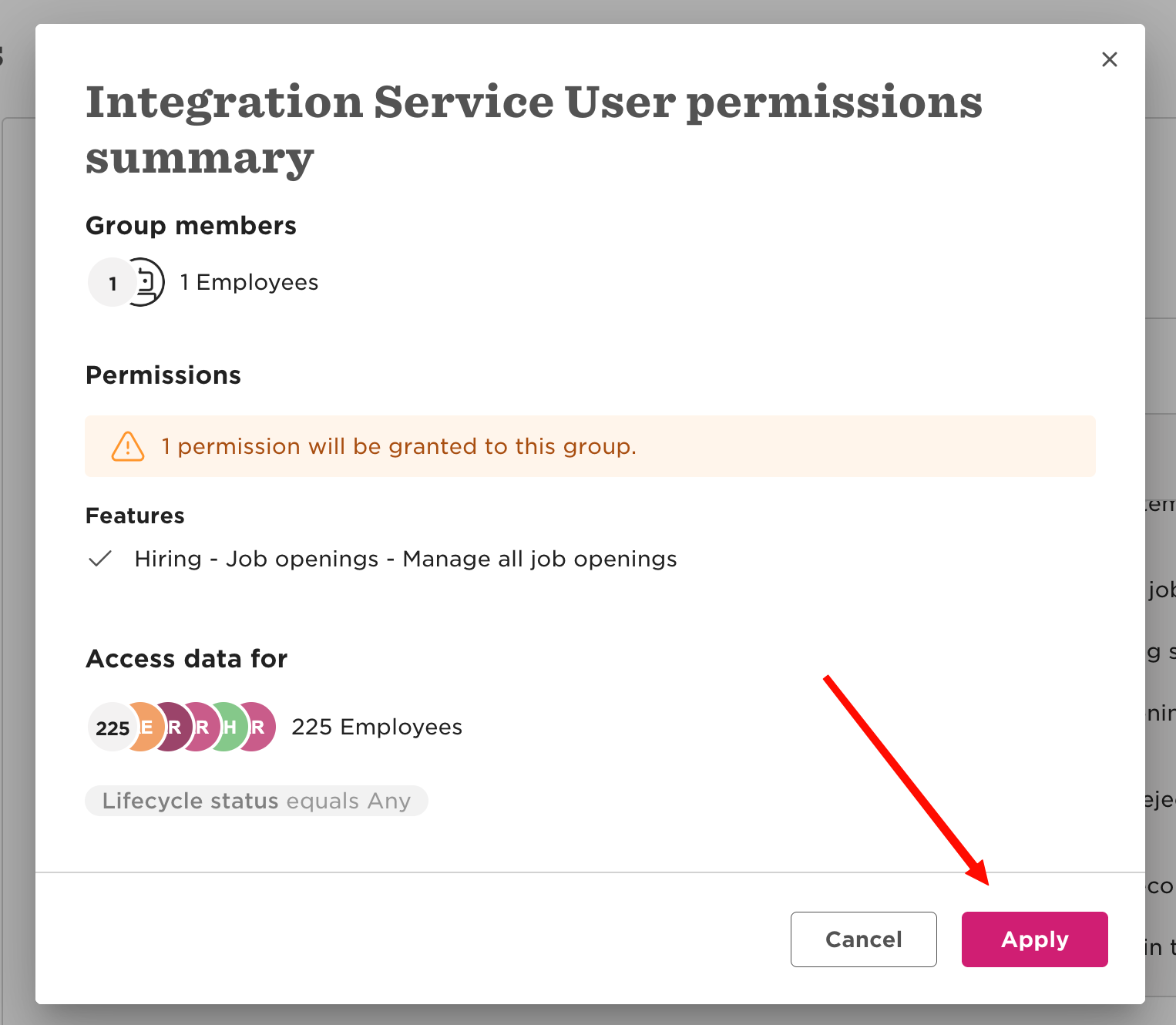 Applying the permissions