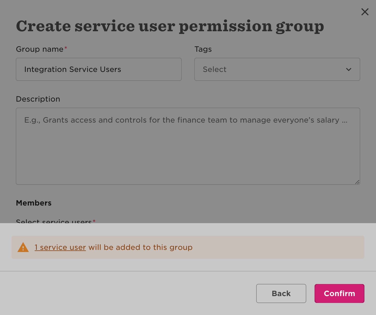 Confirming the new permission group