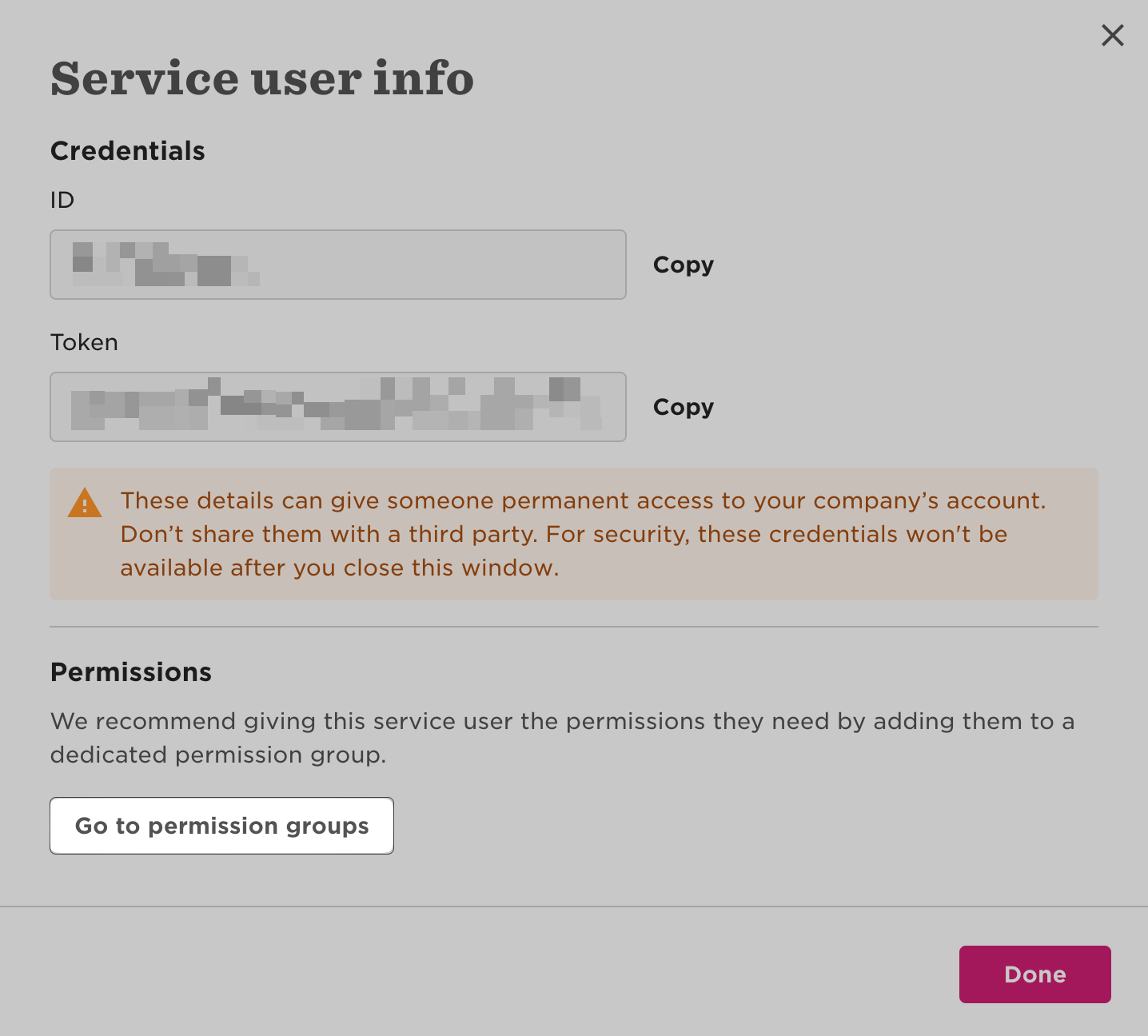 The Go to permissions group button