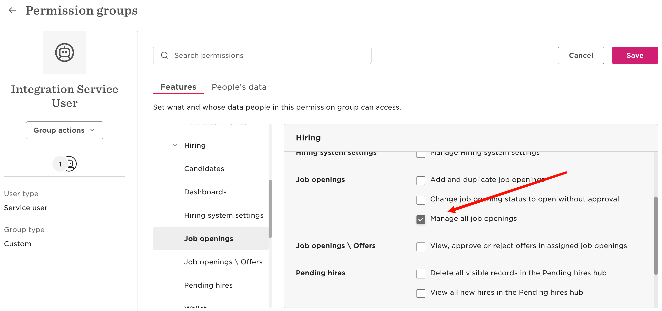 The Manage all job openings permission checked