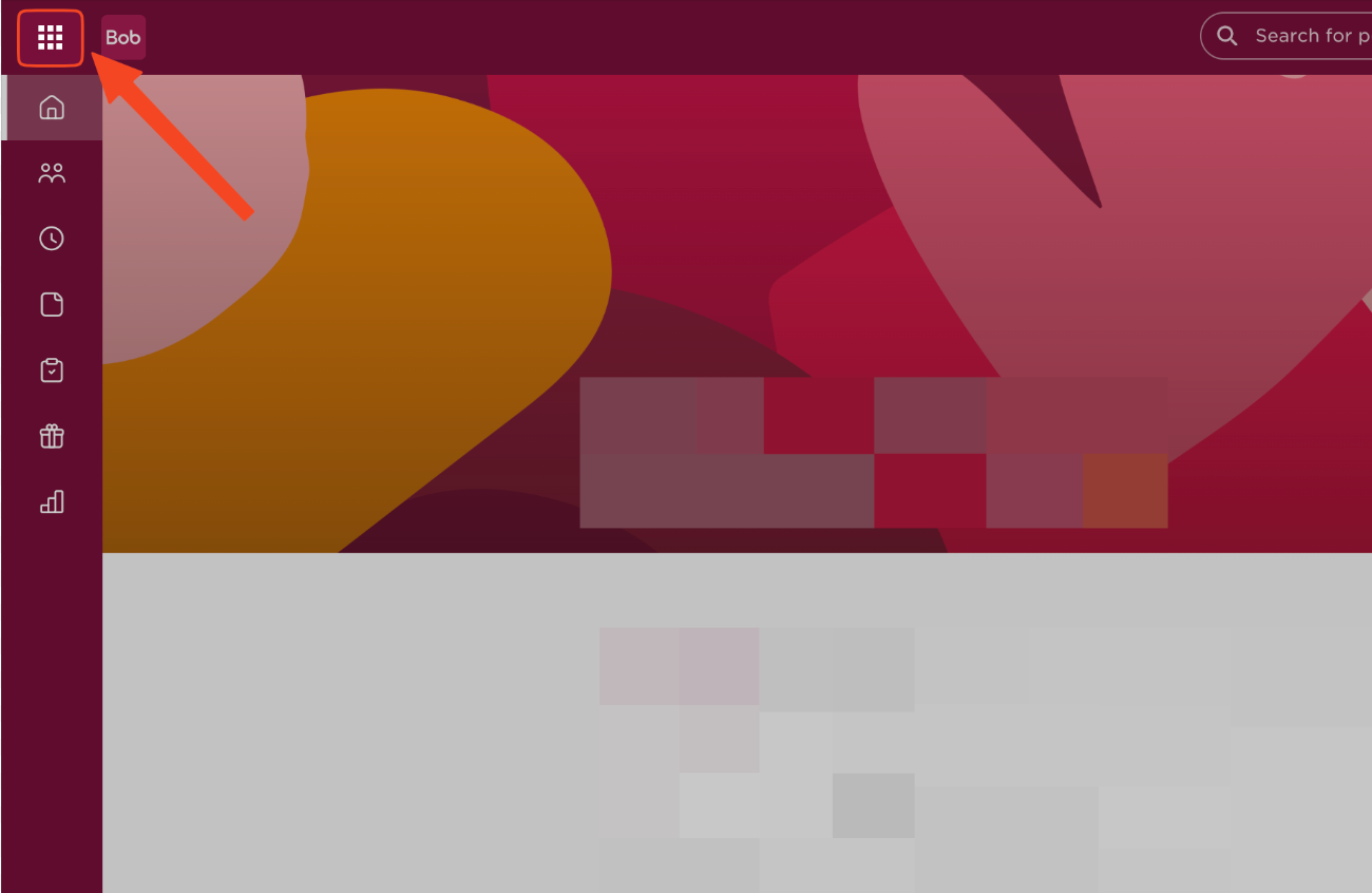 The products icon in the top left corner of HiBob