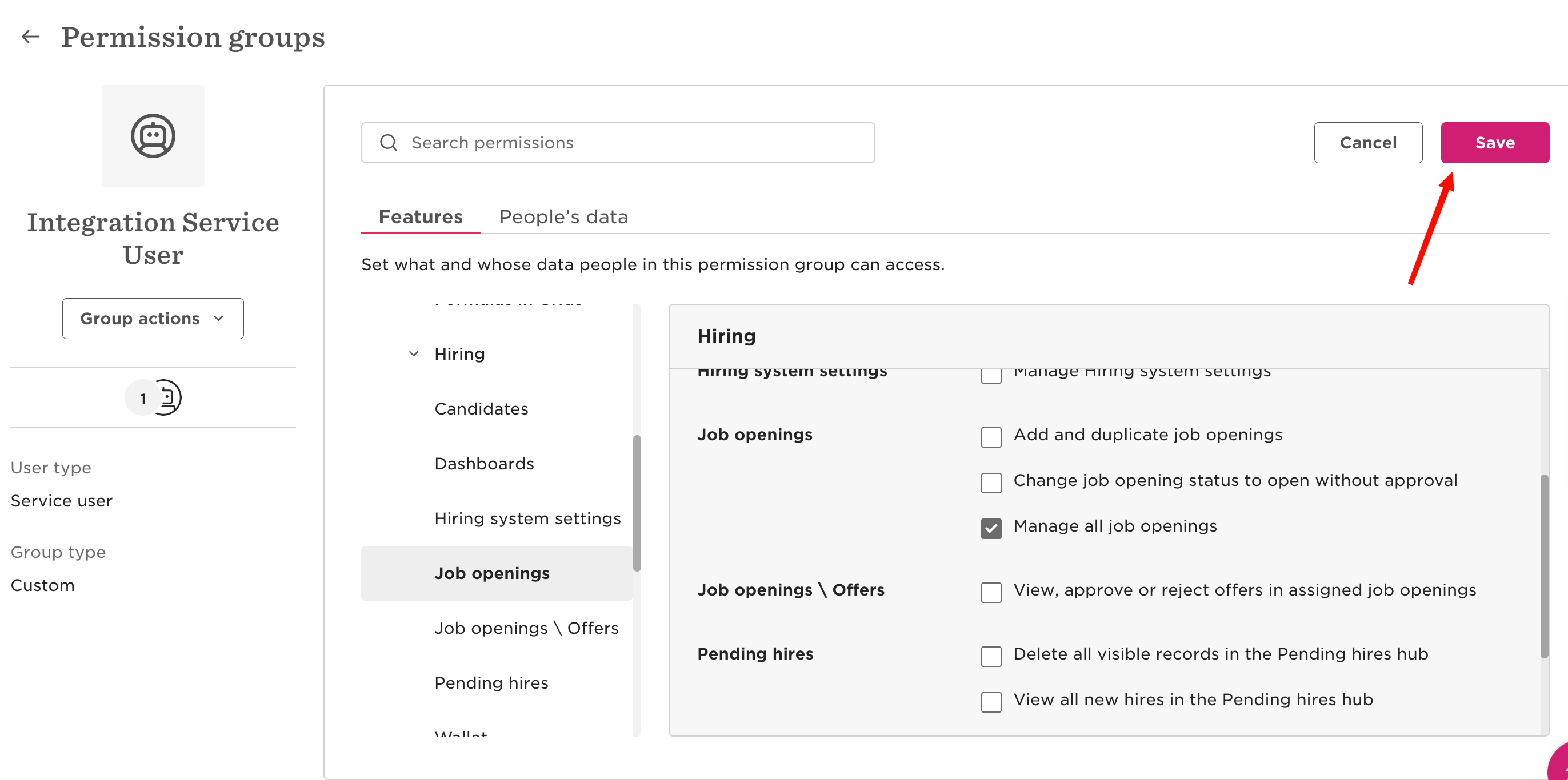 Saving the permissions
