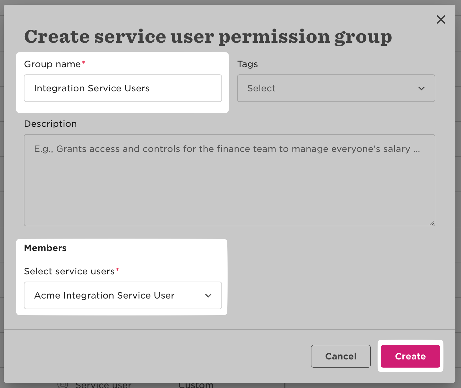Selecting the service user for the group