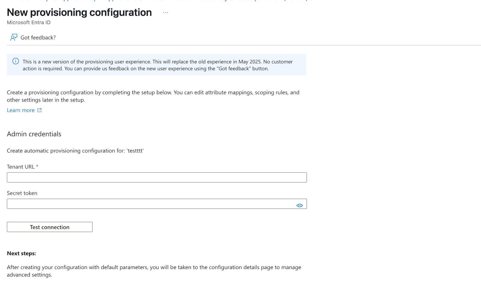 New provisioning configuration
