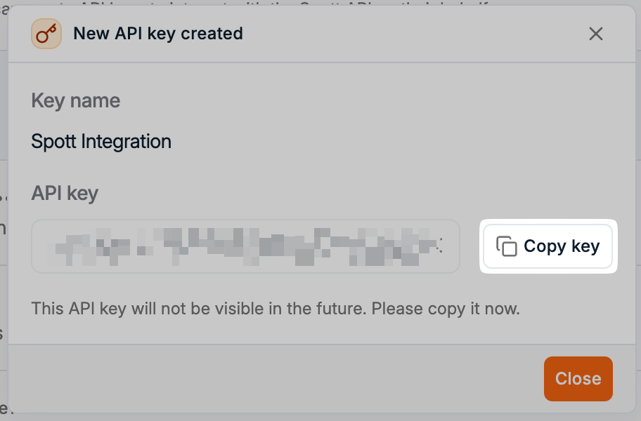 Copying the new API key