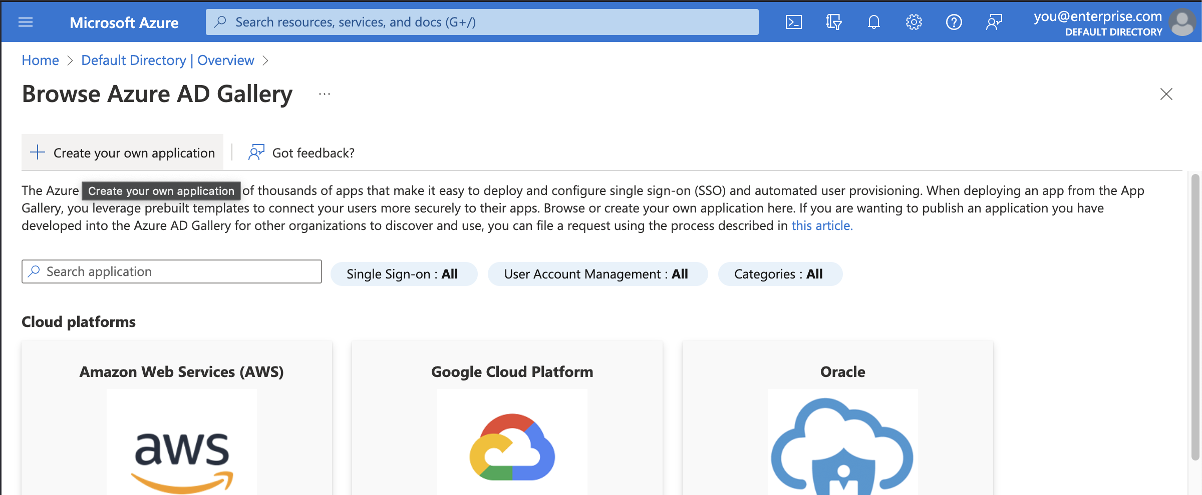 Choose to create own Application