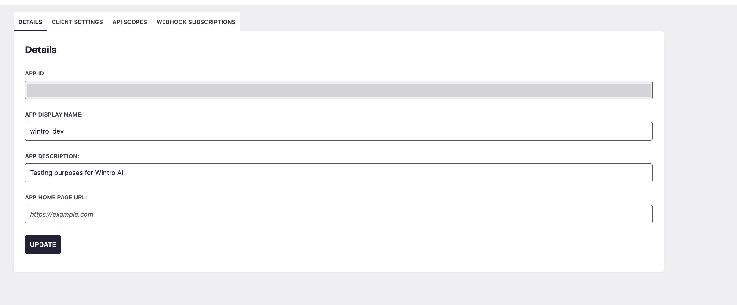 The DETAILS tab of the app in Talentech