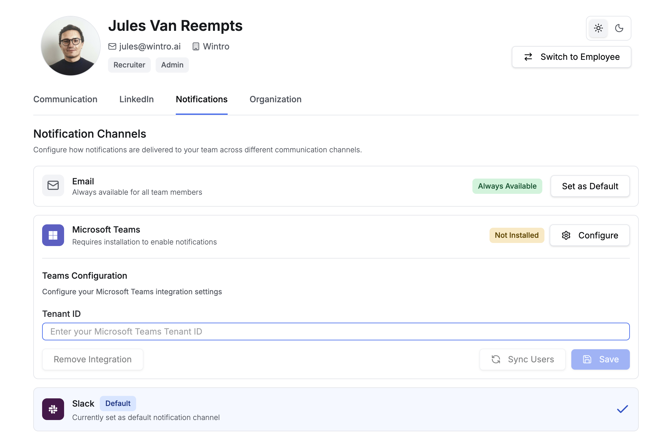 Wintro Teams Tenant ID Configuration